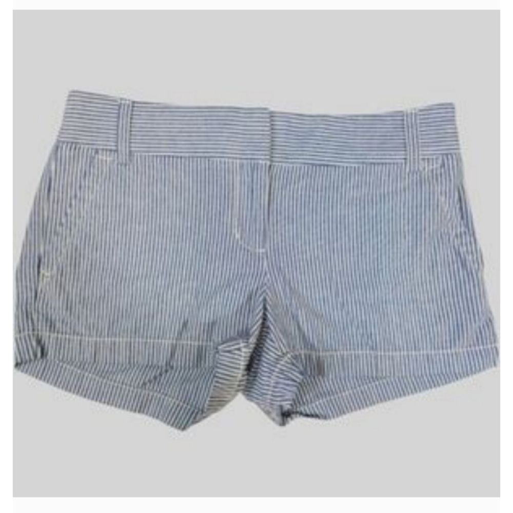 J. Crew 100% Cotton Blue/White Stripe Railroad Striped Chambray Shorts Women's 2